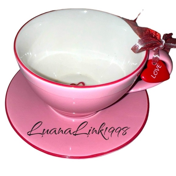 STARBUCKS 2006 Pink Heart Coffee/Tea Cup w/Saucer Plate “Love” set. - Picture 1 of 8